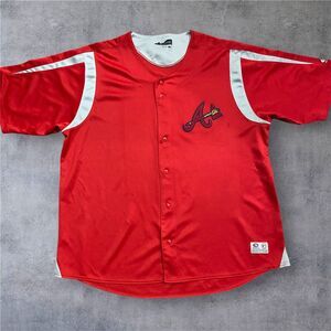 True Fan MLB Atlanta Braves Baseball Red Gray Button Down Jersey Men's Size 2XL